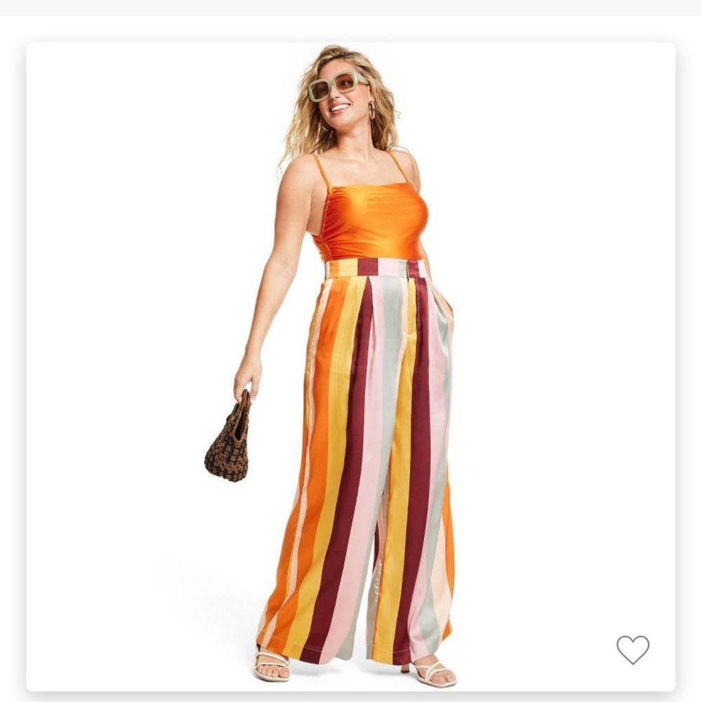 Wide leg, stripped, multicolor satin pants